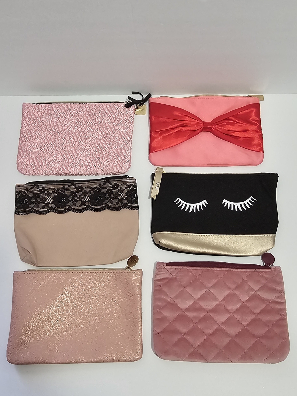 Ipsy Lot of 6 Multicolor Zipper Makeup Bags Cosmetic Pouches Assorted